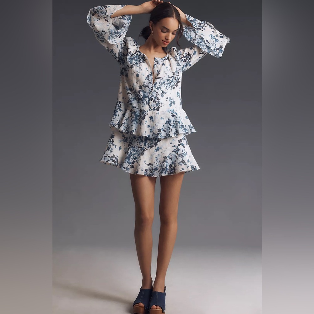 Maeve White and Blue Floral Mini Dress